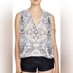 FREE PEOPLE - Darcy Super-V Printed High-Low Top, Light Blue Paisley Size XS